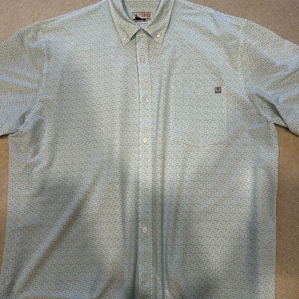 Huk Men’s Button Down Shirt with Fishing Lures